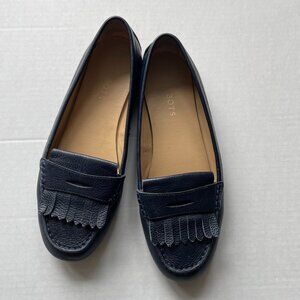 Talbots Navy Everson Kiltie Penny Keeper Driving Moccasins Pebbled Leather 9.5